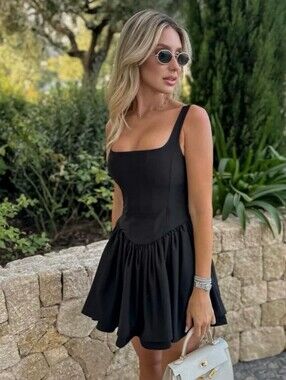 Zara Black Corset Bubble Mini Dress New Size S